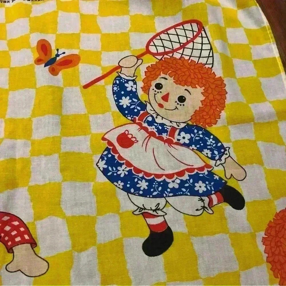 Vintage Raggedy Ann & Andy Handmade Quilt, Twin Flat Sheet 64”x85” & Pillowcase - Picture 9 of 16